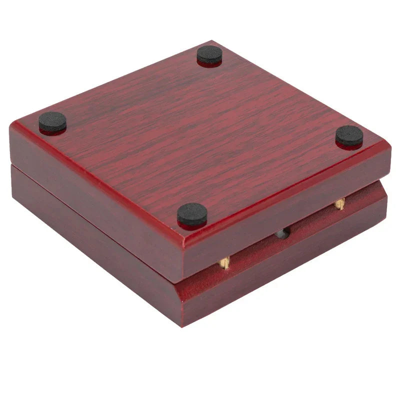 Compact red wood gift box, open-lid LED illuminates necklace or ring
