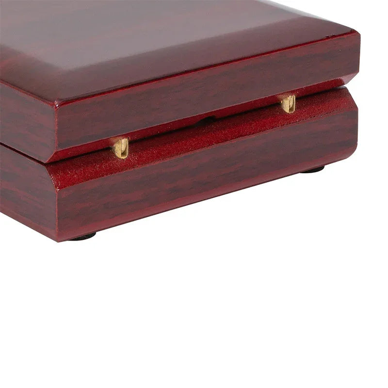 Elegant mahogany red ring case with LED light, proposal jewelry display