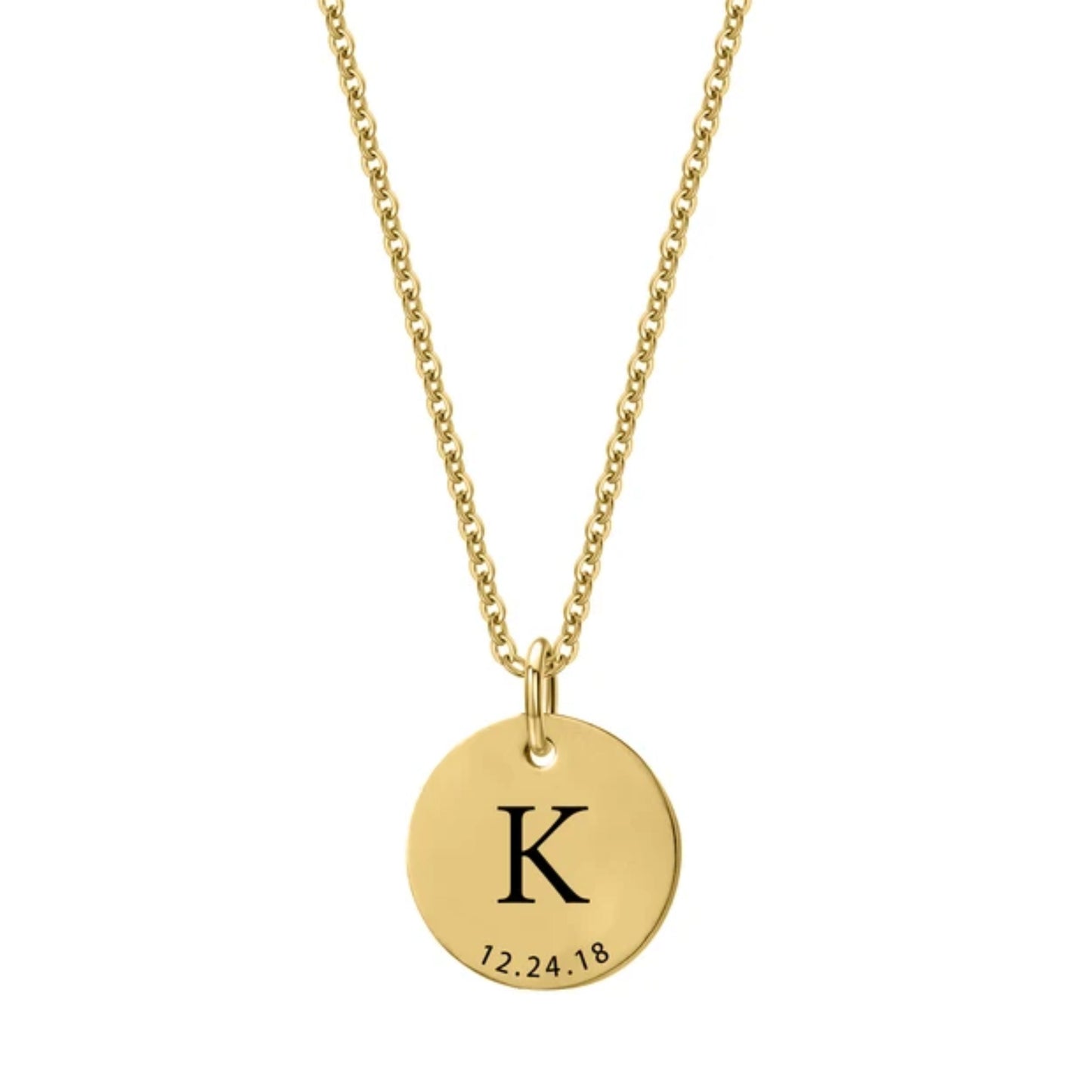 Gemify™ Disc chain letter date Gold Custom Name and Date Disc Necklace