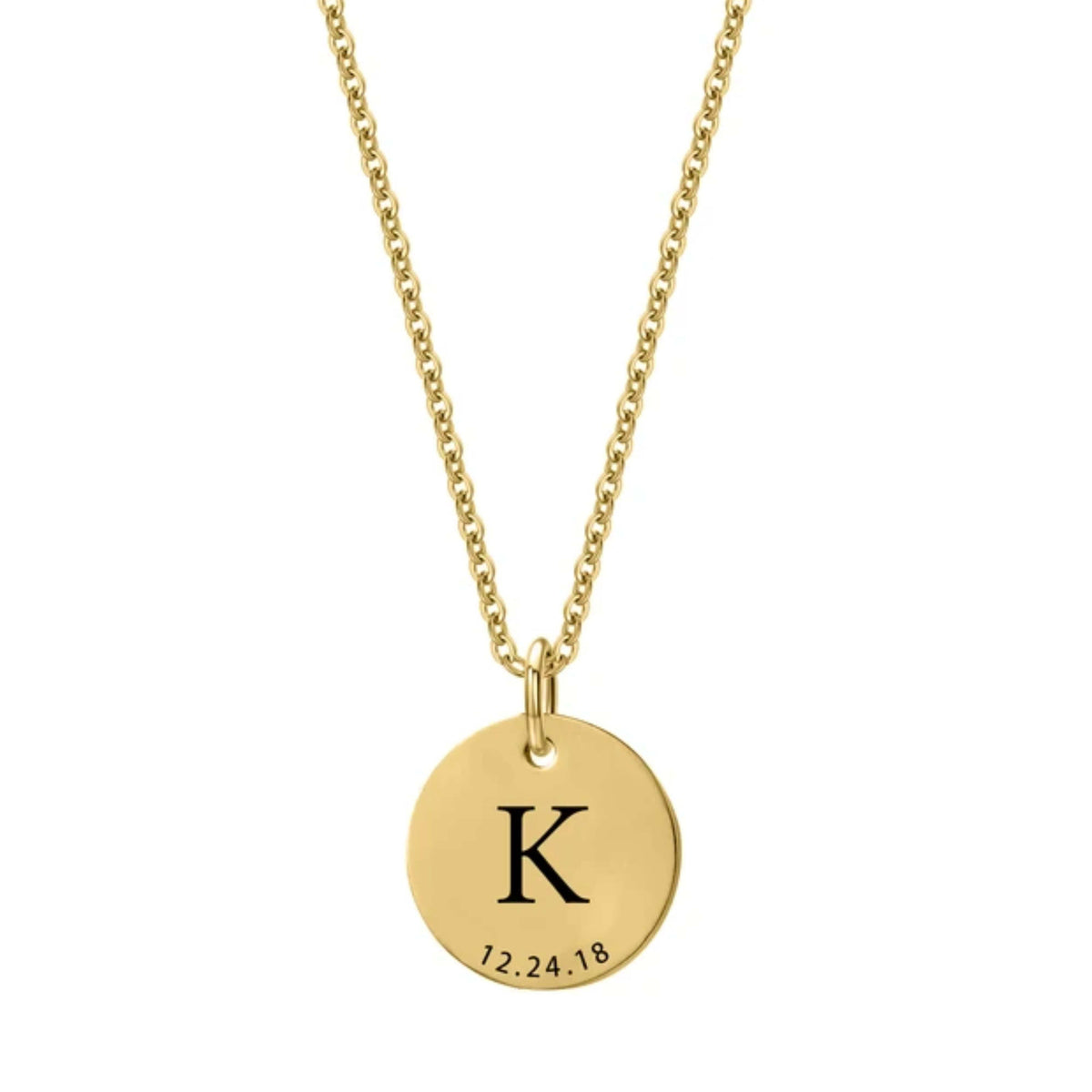 Gemify™ Disc chain letter date Gold Custom Name and Date Disc Necklace