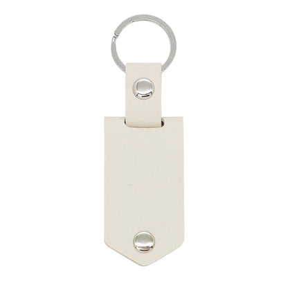 Beige leather photo keychain featuring engraved message and metal photo insert keepsake