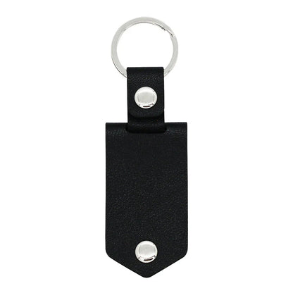 Black leather keychain with snap-open custom text and personalized photo frame