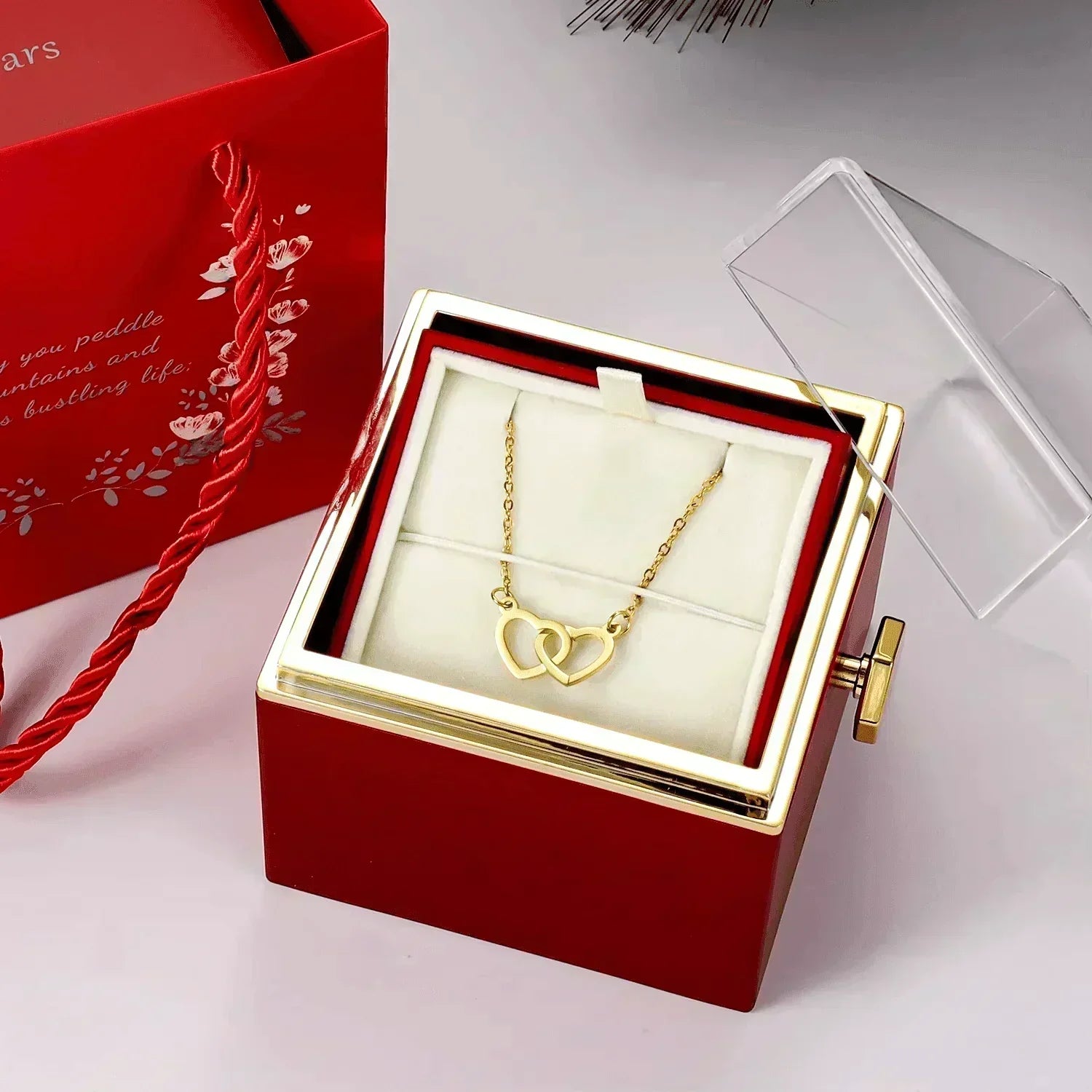Forever rose - Double Heart Name Necklace - Gemify