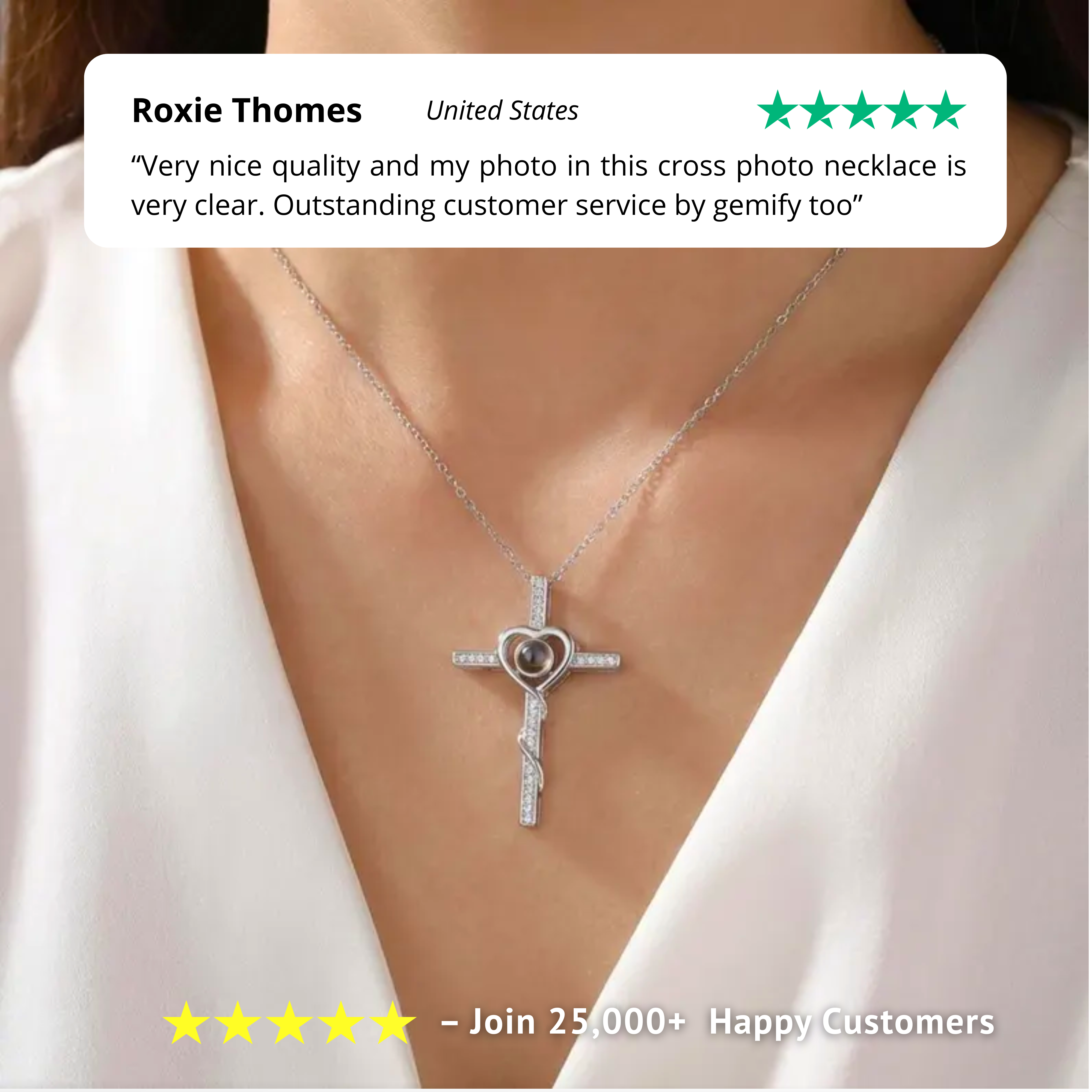 Gemify® CROSS PHOTO NECKLACE 2 Custom Heart & Cross Photo Projection Necklace