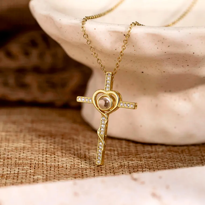 Gemify® CROSS PHOTO NECKLACE 2 Custom Heart & Cross Photo Projection Necklace