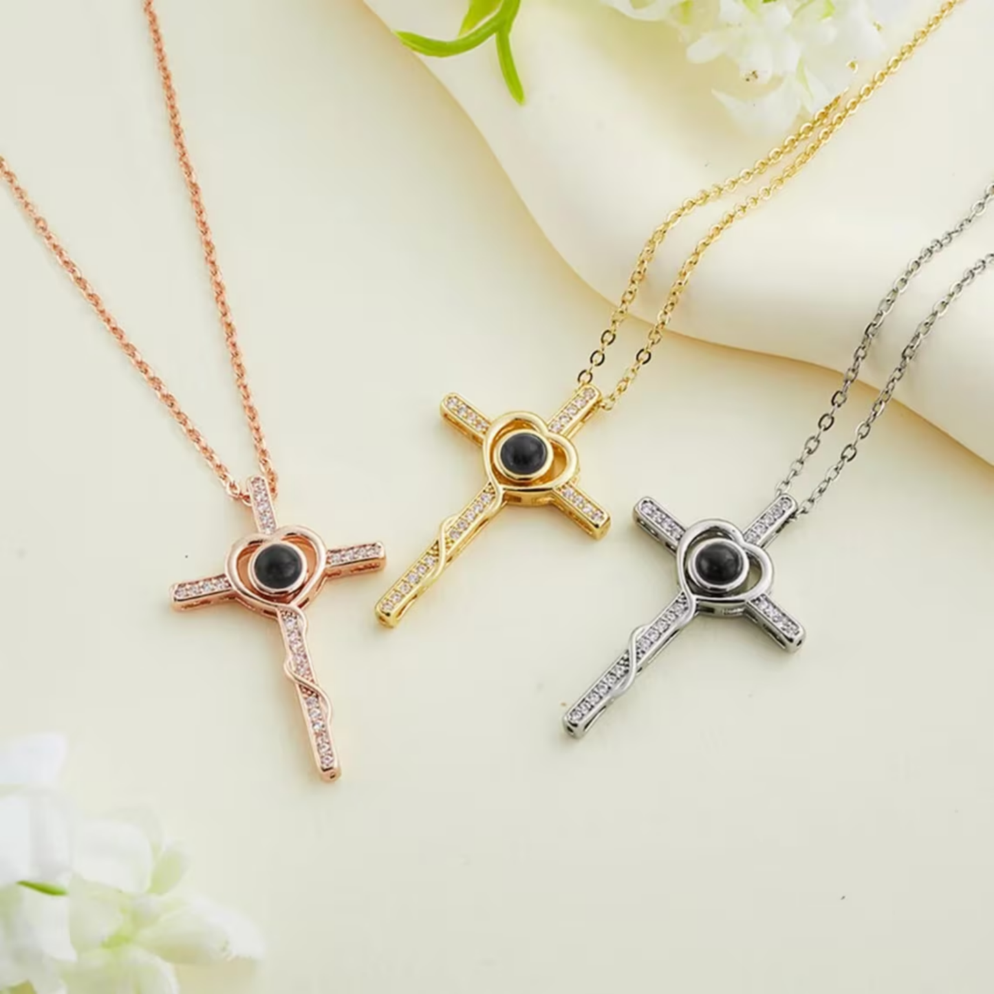 Gemify® CROSS PHOTO NECKLACE 2 Custom Heart & Cross Photo Projection Necklace