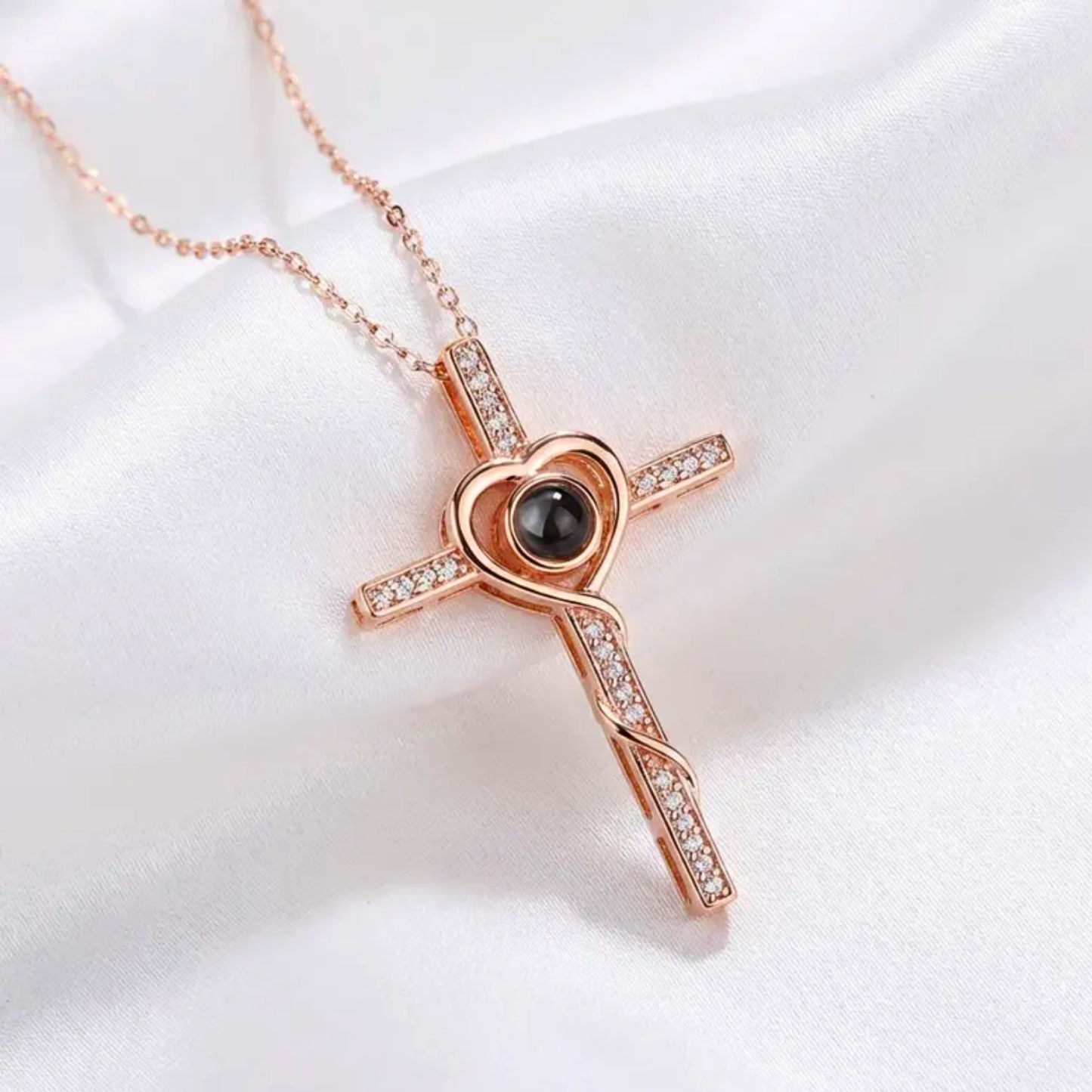 Gemify® CROSS PHOTO NECKLACE 2 Custom Heart & Cross Photo Projection Necklace