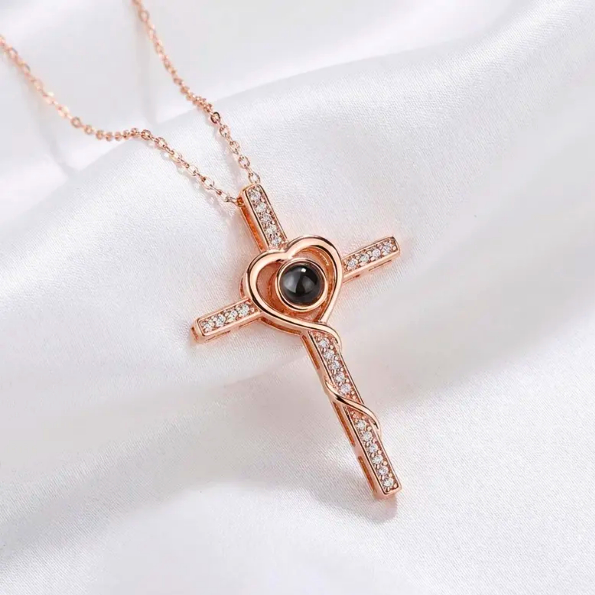 Gemify® CROSS PHOTO NECKLACE 2 Custom Heart & Cross Photo Projection Necklace