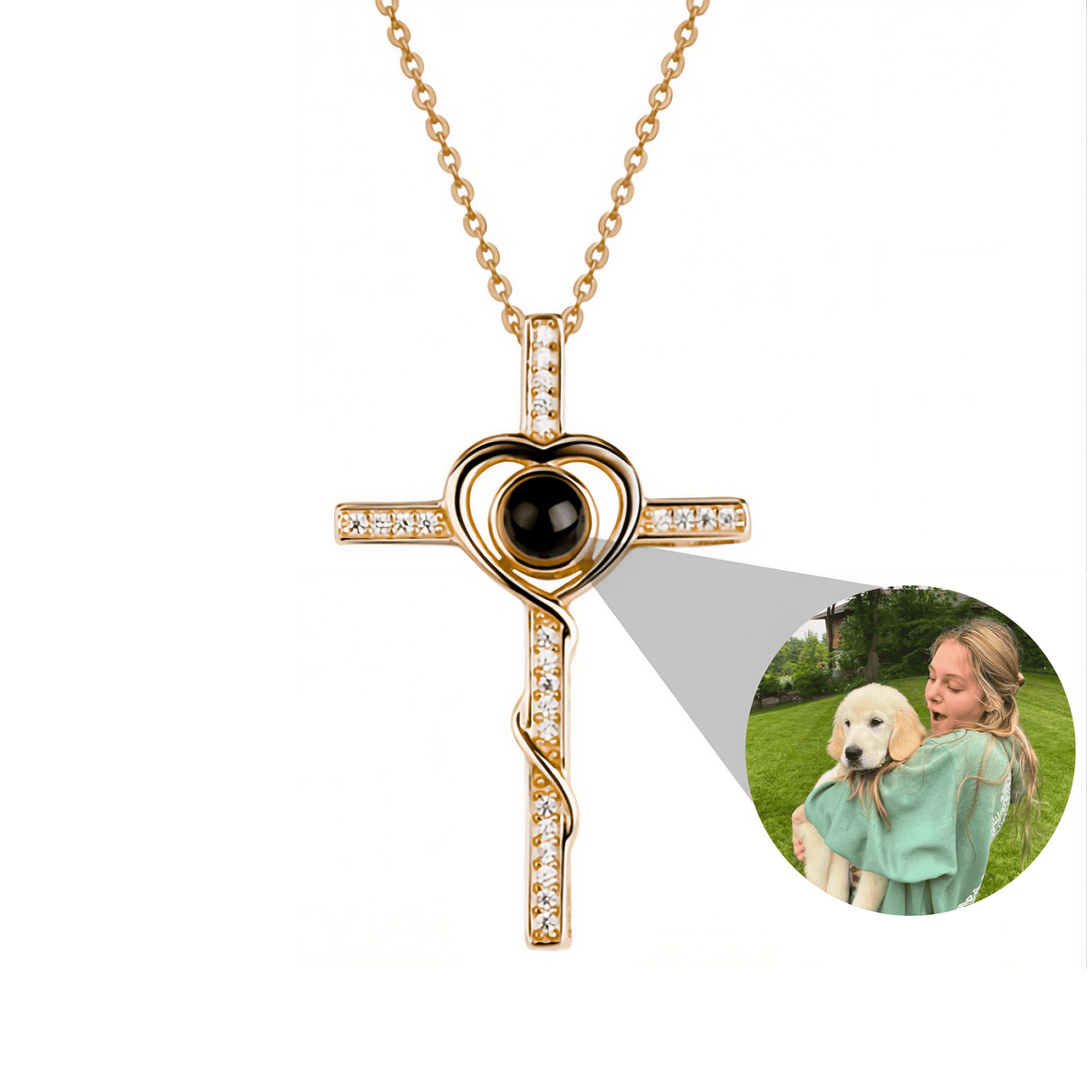 Custom Heart & Cross Photo Projection Necklace – Gemify
