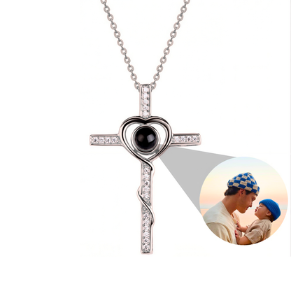 Gemify® CROSS PHOTO NECKLACE 2 Silver Custom Heart & Cross Photo Projection Necklace