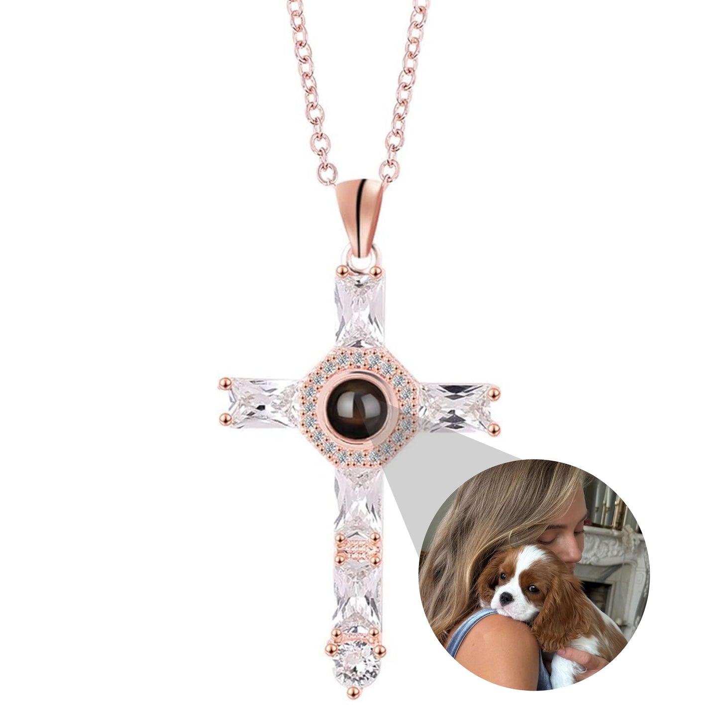 Gemify™ Custom cross photo necklace Rose Gold Custom Photo Cross Projection Necklace