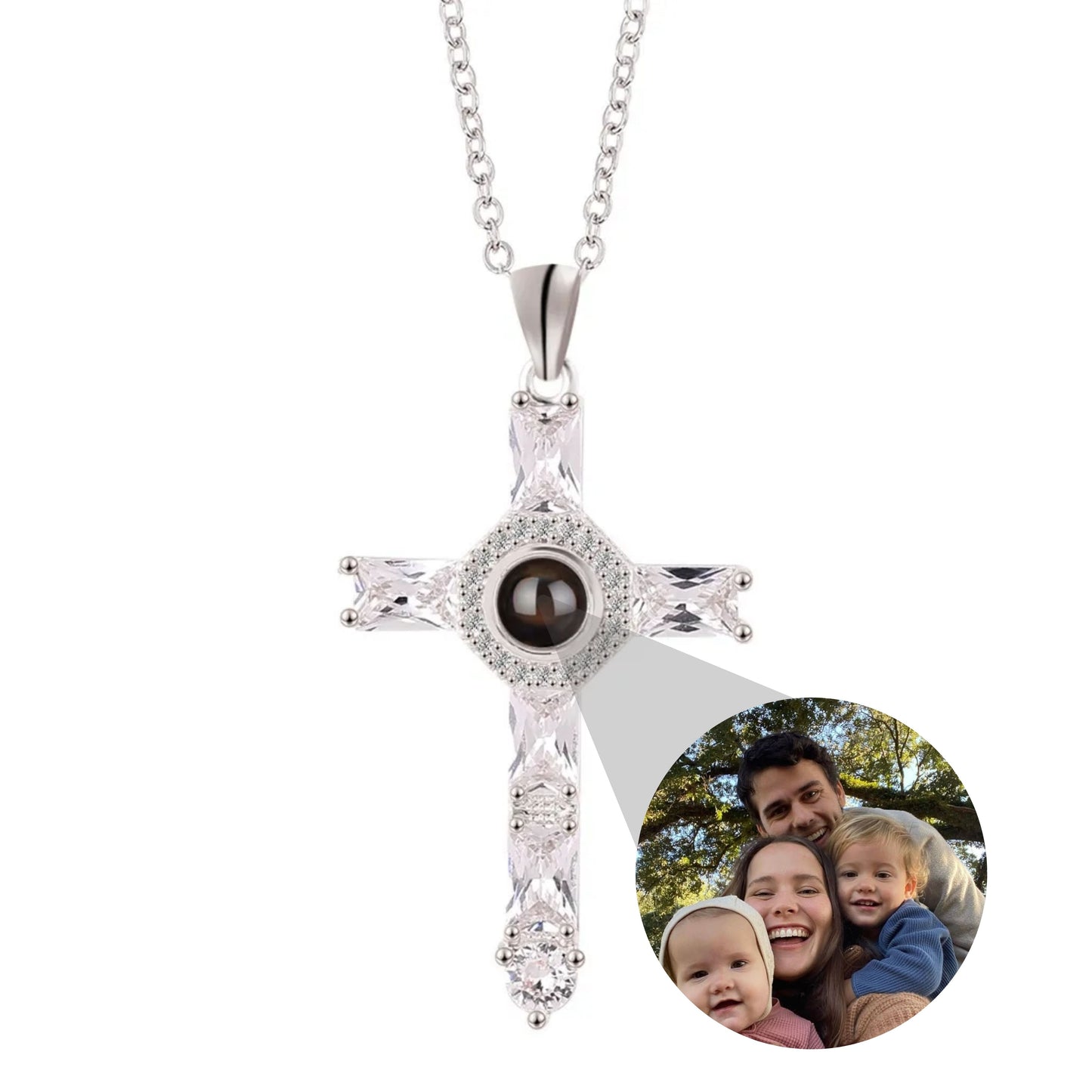 Gemify™ Custom cross photo necklace Silver Custom Photo Cross Projection Necklace
