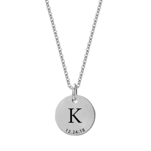 Gemify™ Disc chain letter date Silver Custom Name and Date Disc Necklace