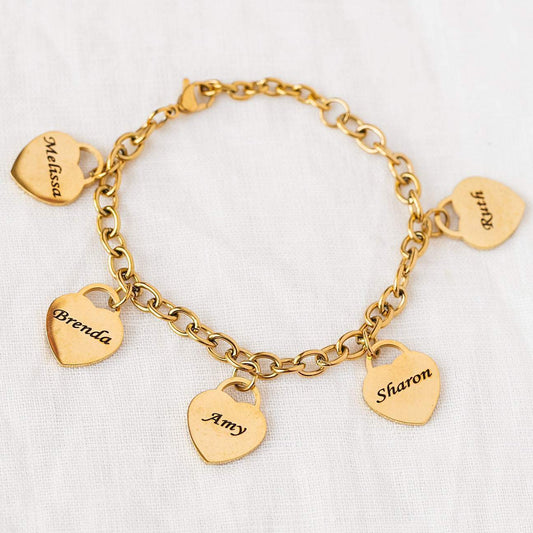 Gemify™ Name Hearts bracelet Gold / 1 heart Custom Engraved Love Hearts Bracelet