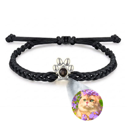 Gemify® Paw bracelet Rope Black rope silver paw Paw Braided Custom Photo Projection Bracelet