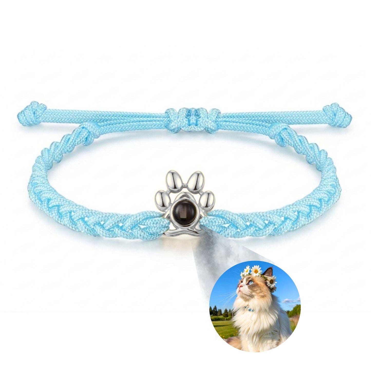Gemify® Paw bracelet Rope Blue rope and silver paw Paw Braided Custom Photo Projection Bracelet