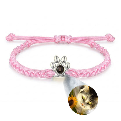 Gemify® Paw bracelet Rope Pink rope silver paw Paw Braided Custom Photo Projection Bracelet