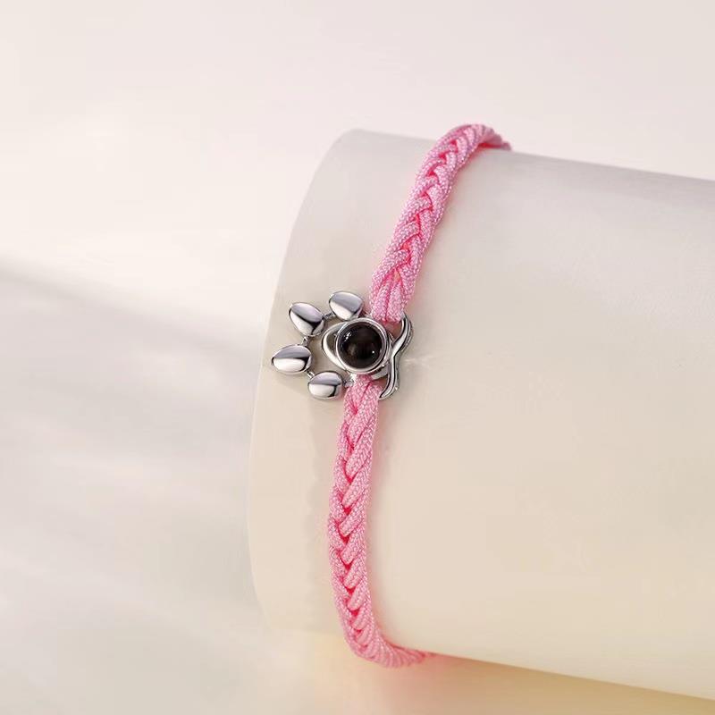 Gemify® Paw bracelet Rope Pink rope silver pendant Paw Braided Custom Photo Projection Bracelet
