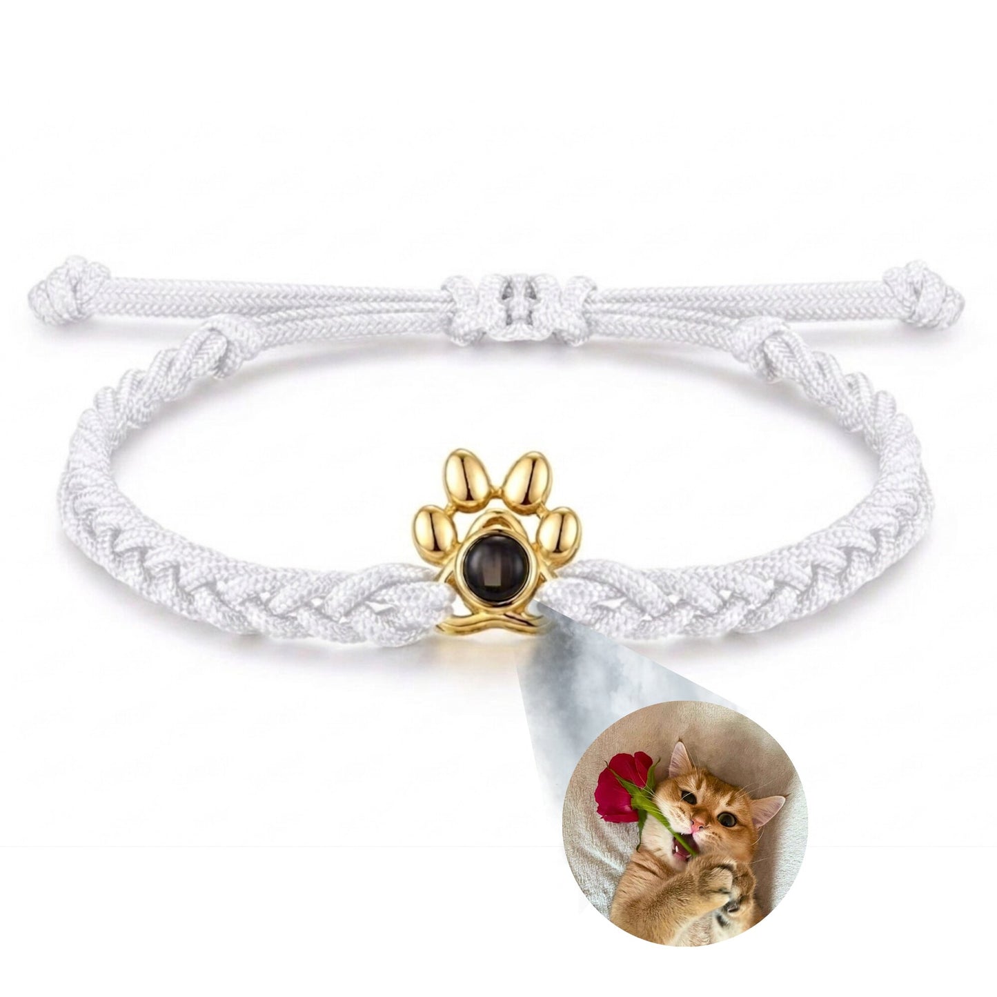 Gemify® Paw bracelet Rope White rope gold paw Paw Braided Custom Photo Projection Bracelet