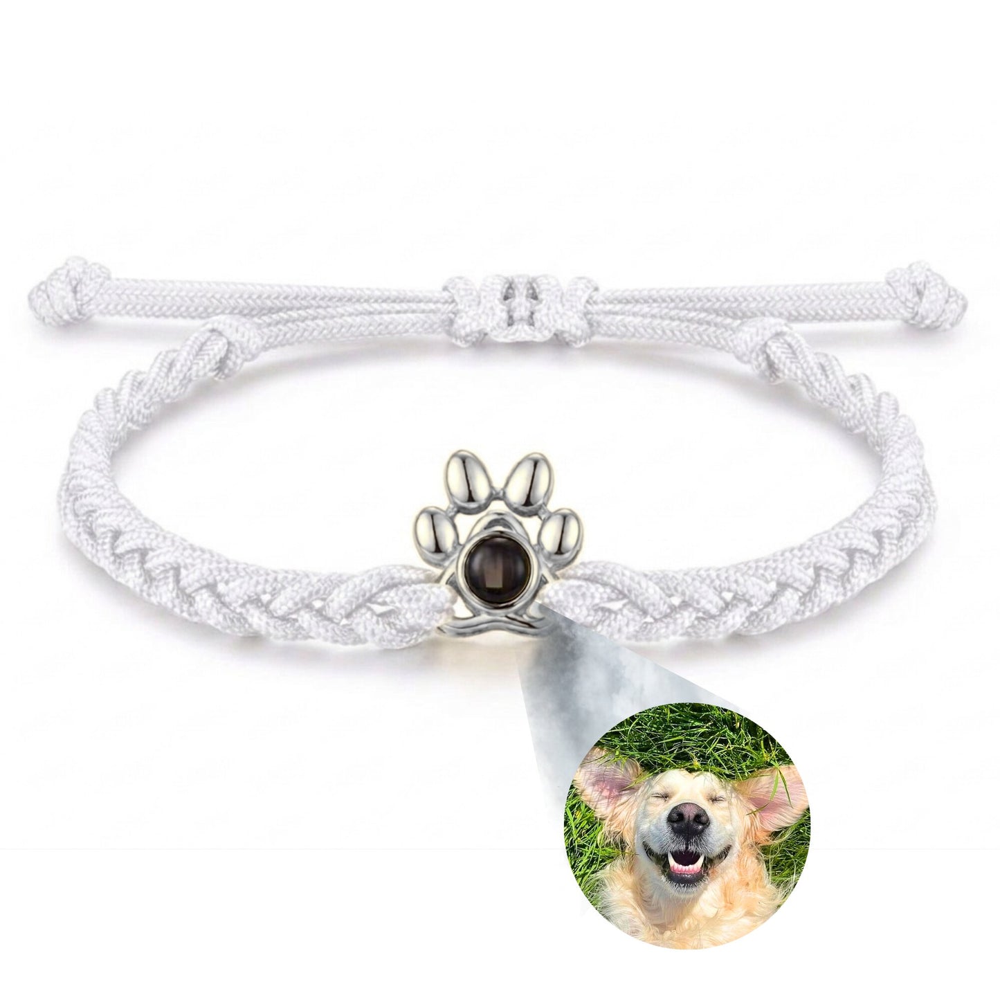 Gemify® Paw bracelet Rope White rope silver paw Paw Braided Custom Photo Projection Bracelet