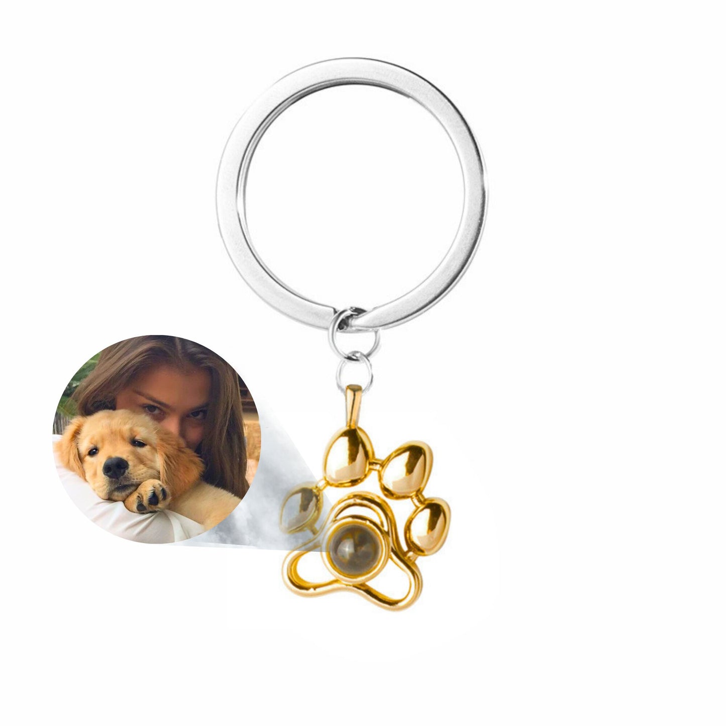 Gemify® Paw necklace + keychain Gold Keychain Custom Paw Picture Projection Necklace & Keychain