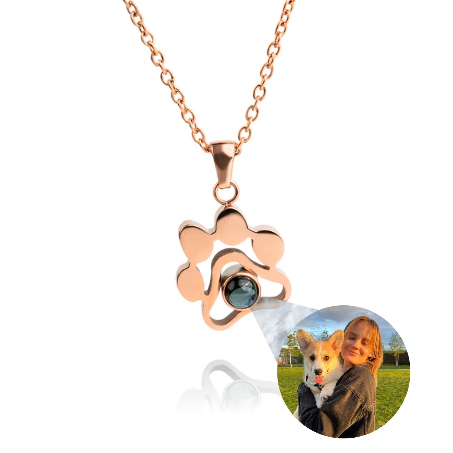 Gemify® Paw necklace + keychain Rose Gold Necklace Custom Paw Picture Projection Necklace & Keychain