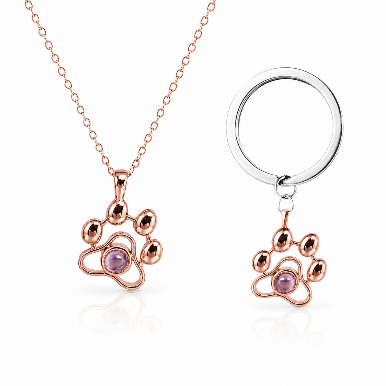 Gemify® Paw necklace + keychain Rose Gold / Necklace & Keychain Set Custom Picture Paw Necklace & Keychain