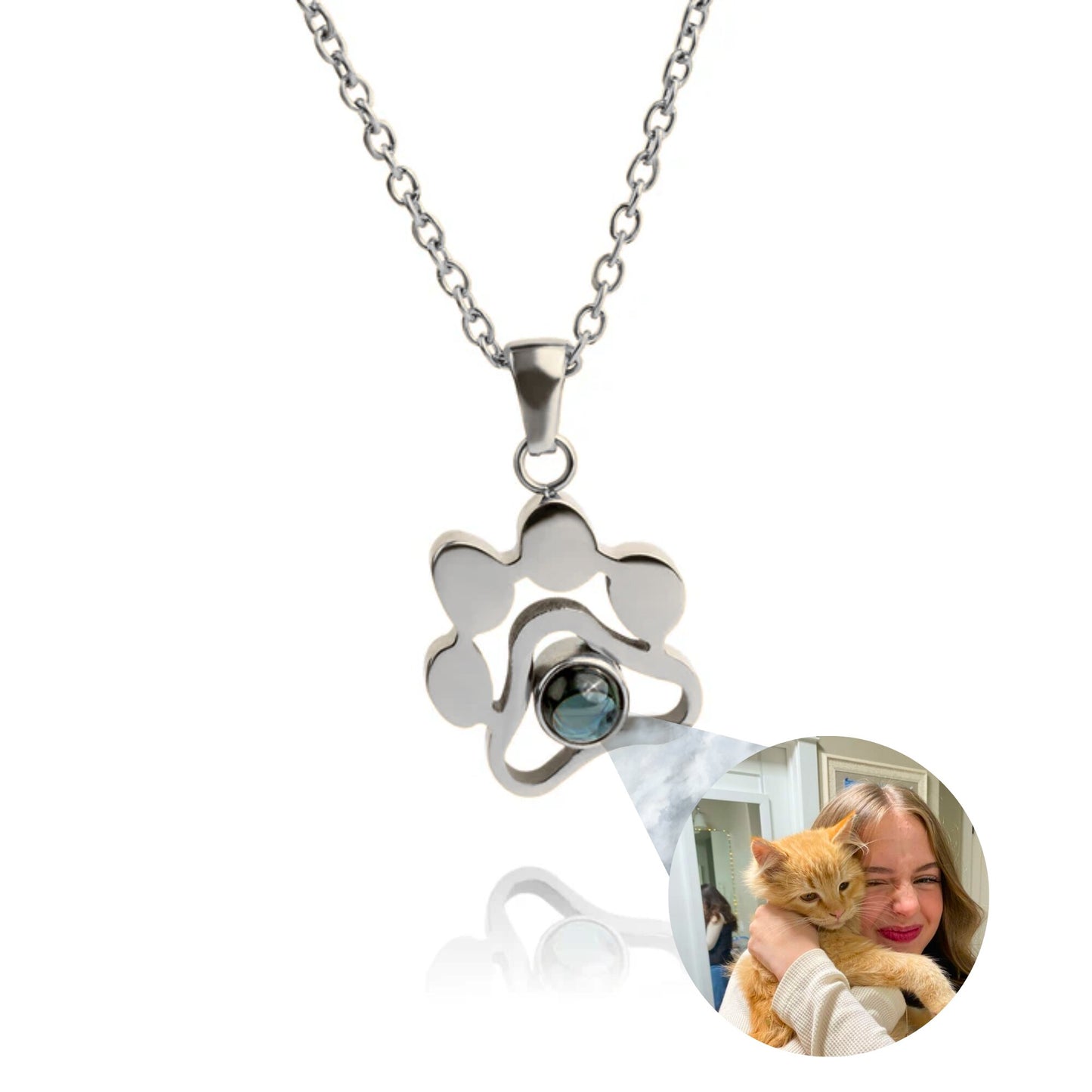 Gemify® Paw necklace + keychain Silver Necklace Custom Paw Picture Projection Necklace & Keychain
