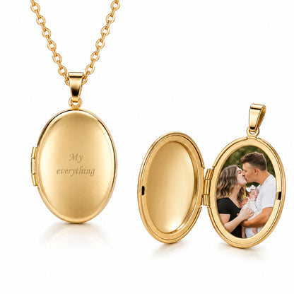 Gemify® Photo Necklace Oval Gold / 1 photo + Engraving Custom Memory  Photo & Engraving Necklace