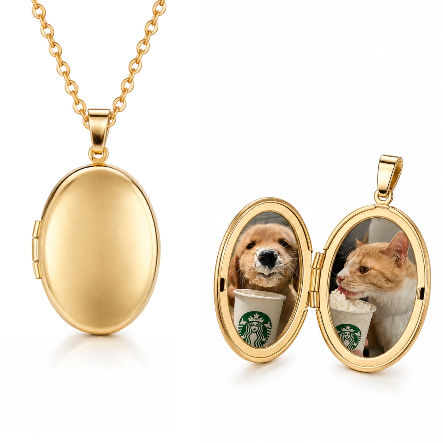 Gemify® Photo Necklace Oval Gold / 2 photos Custom Memory  Photo & Engraving Necklace