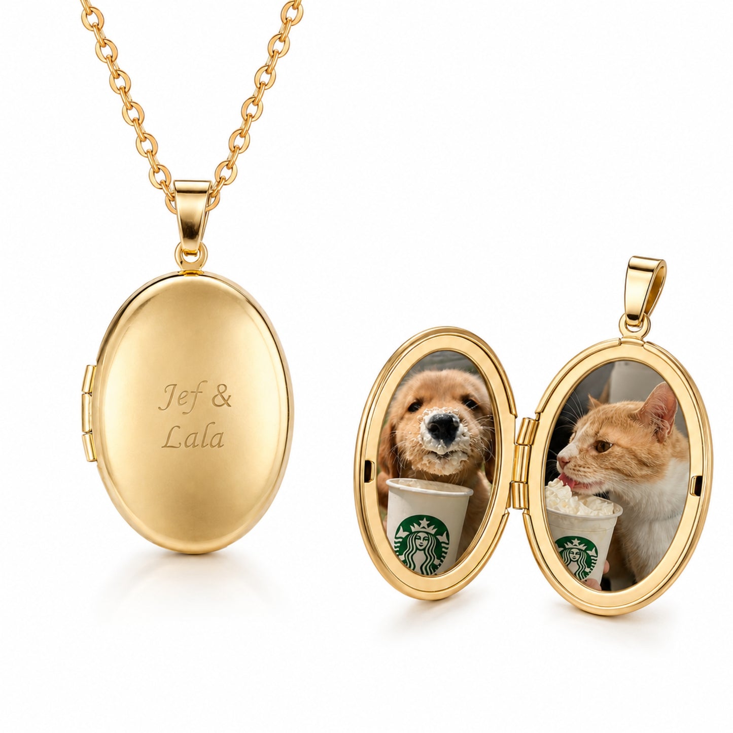Gemify® Photo Necklace Oval Gold / 2photos + Engraving Custom Memory  Photo & Engraving Necklace