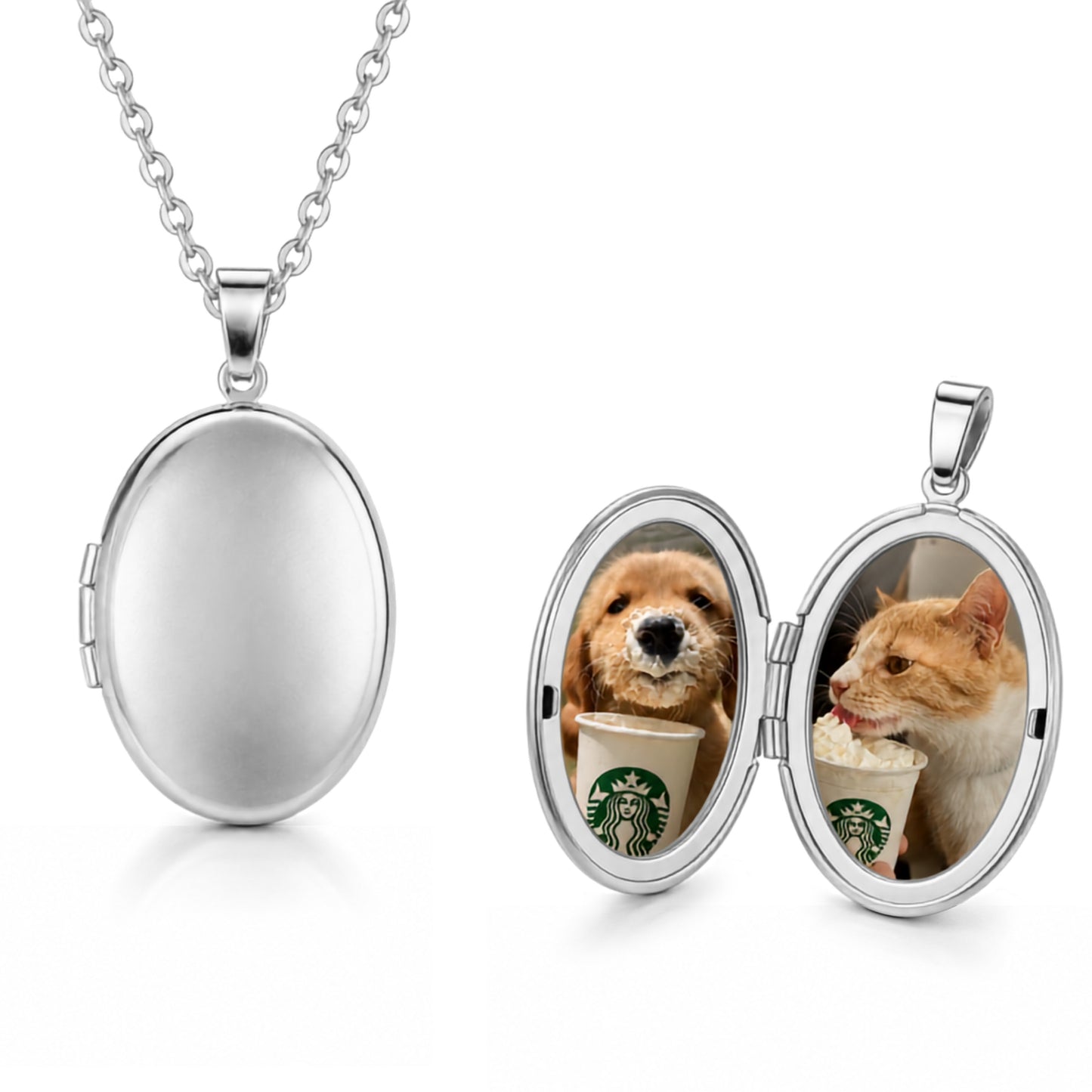 Gemify® Photo Necklace Oval Silver / 2 photos Custom Memory  Photo & Engraving Necklace