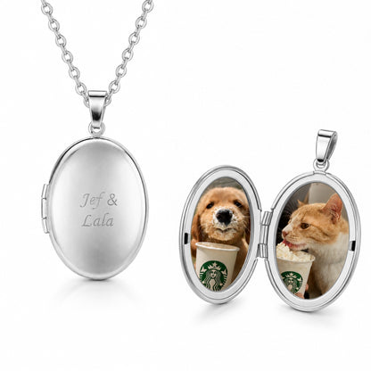 Gemify® Photo Necklace Oval Silver / 2photos + Engraving Custom Memory  Photo & Engraving Necklace