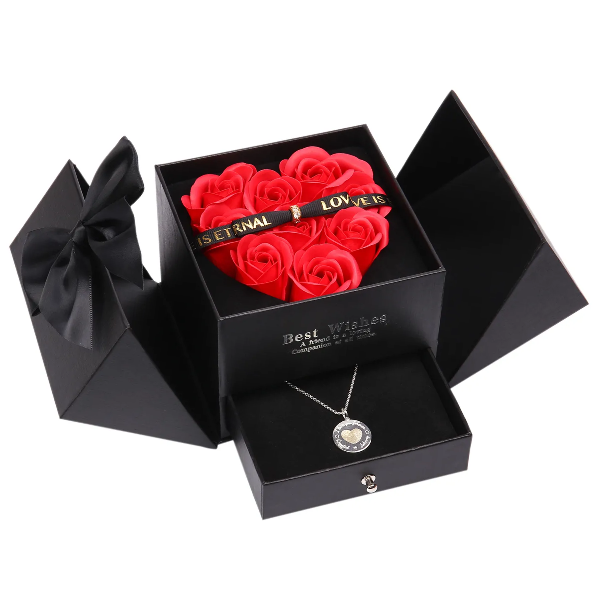 Gemify® Rose cover flap box Black / Double door style Eternal Rose Jewelry Packaging Gift Box