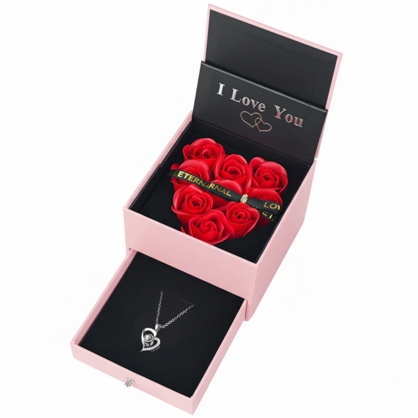 Gemify® Rose cover flap box Pink / Cover Style Eternal Rose Jewelry Packaging Gift Box