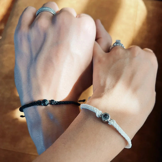 ustom photo projection bracelet with lens bead—picture inside, braided cord, gold, rose gold or silver.